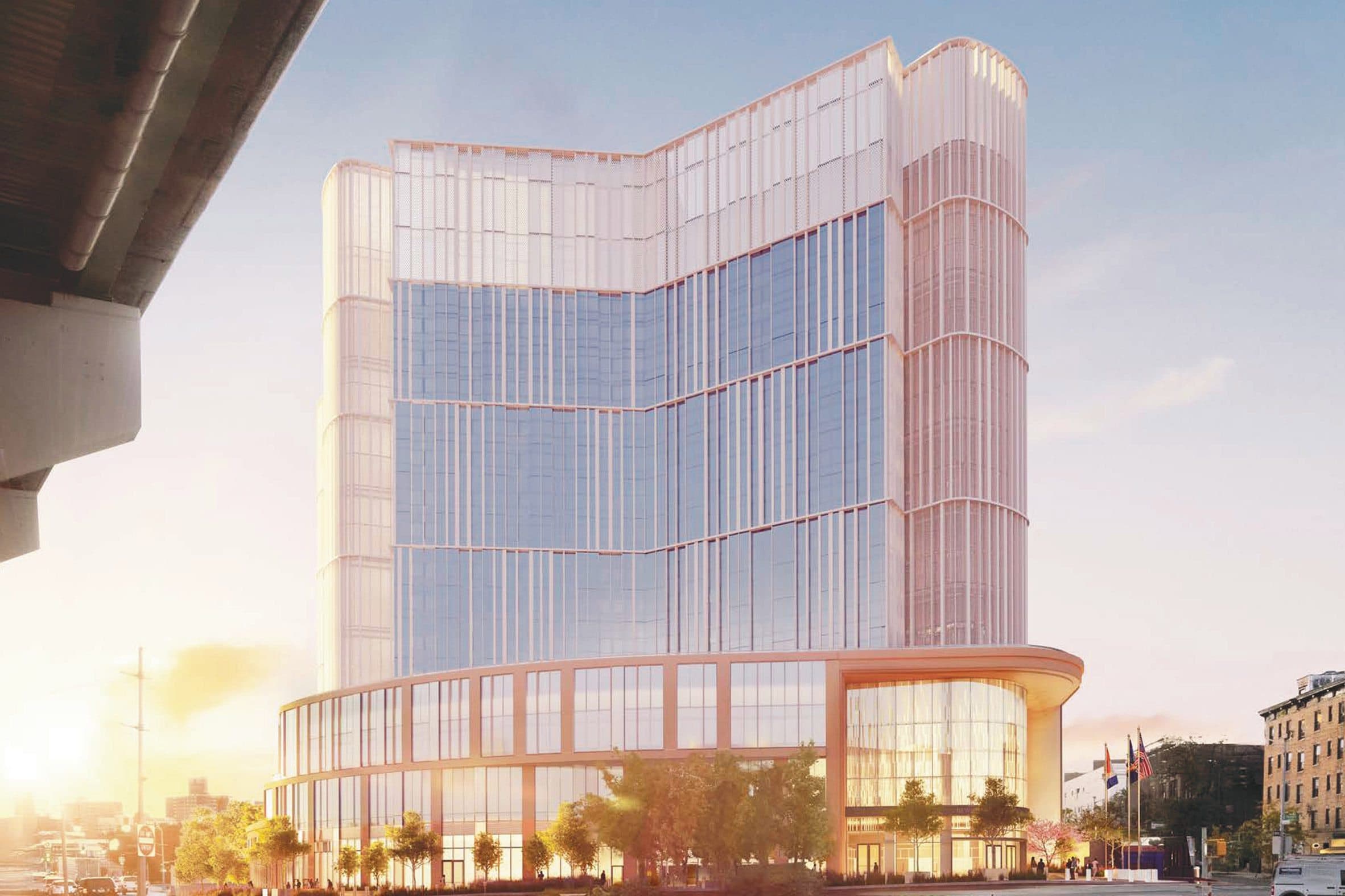 Street-level rendering of the Bronx Borough-Based Jail facility