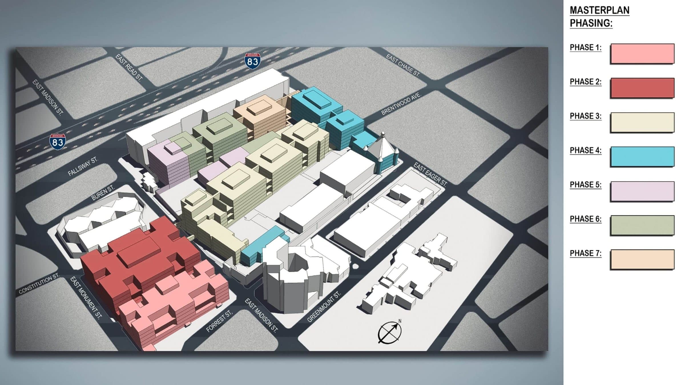 Phased master plan axonometric of the Baltimore corrections complex