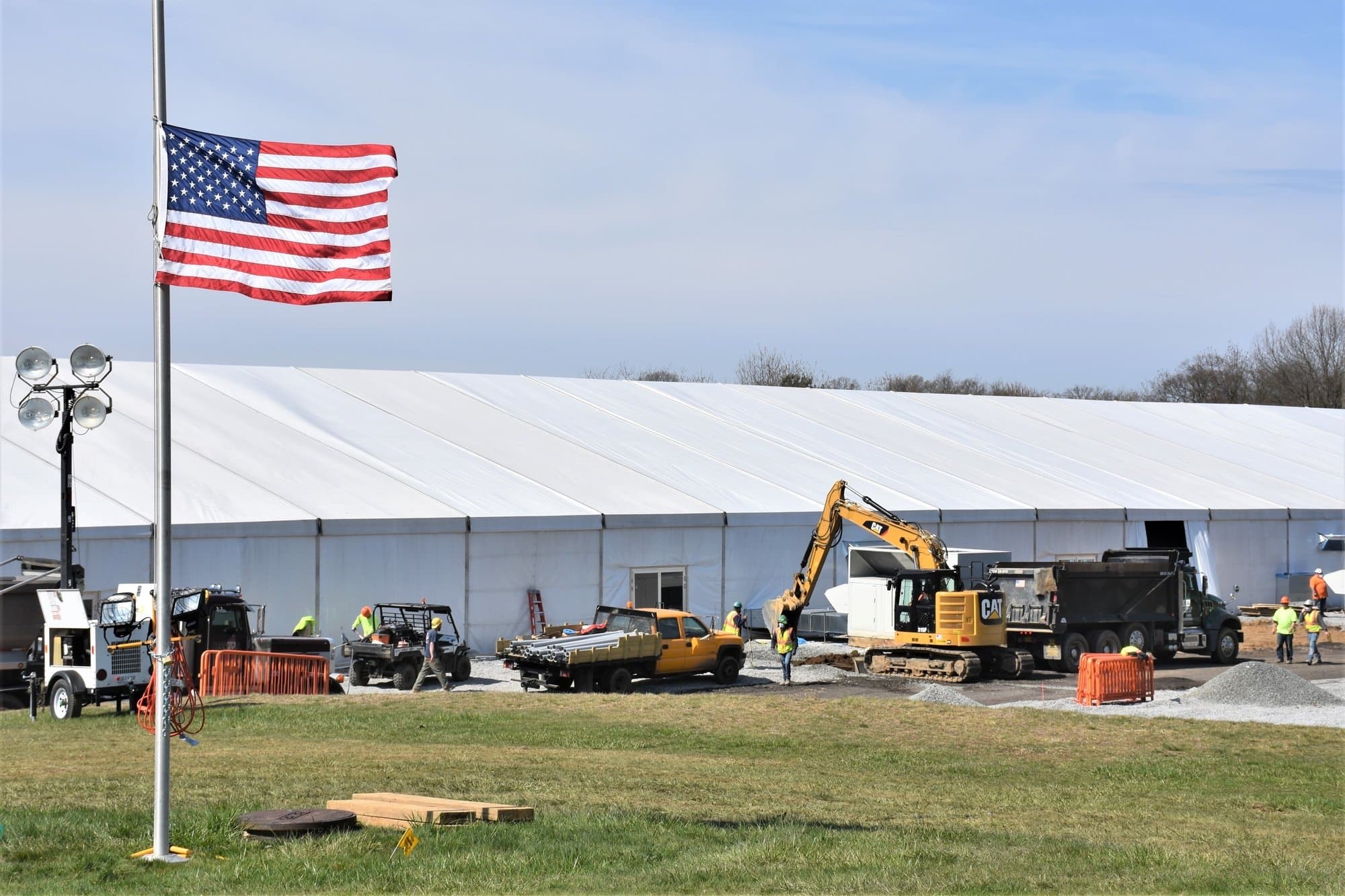 Tent erection during the 28-day build of the Alternate Care Facility
