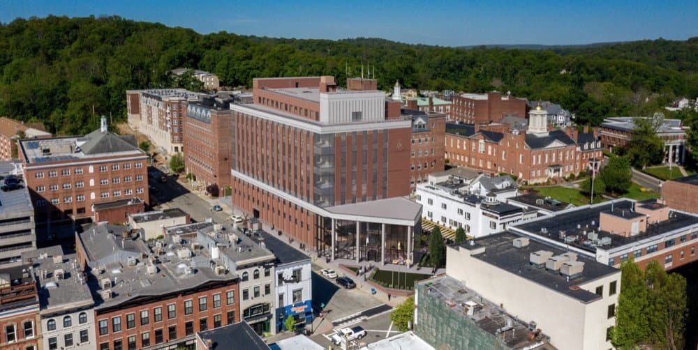Aerial photomontage of the courthouse in downtown Morristown