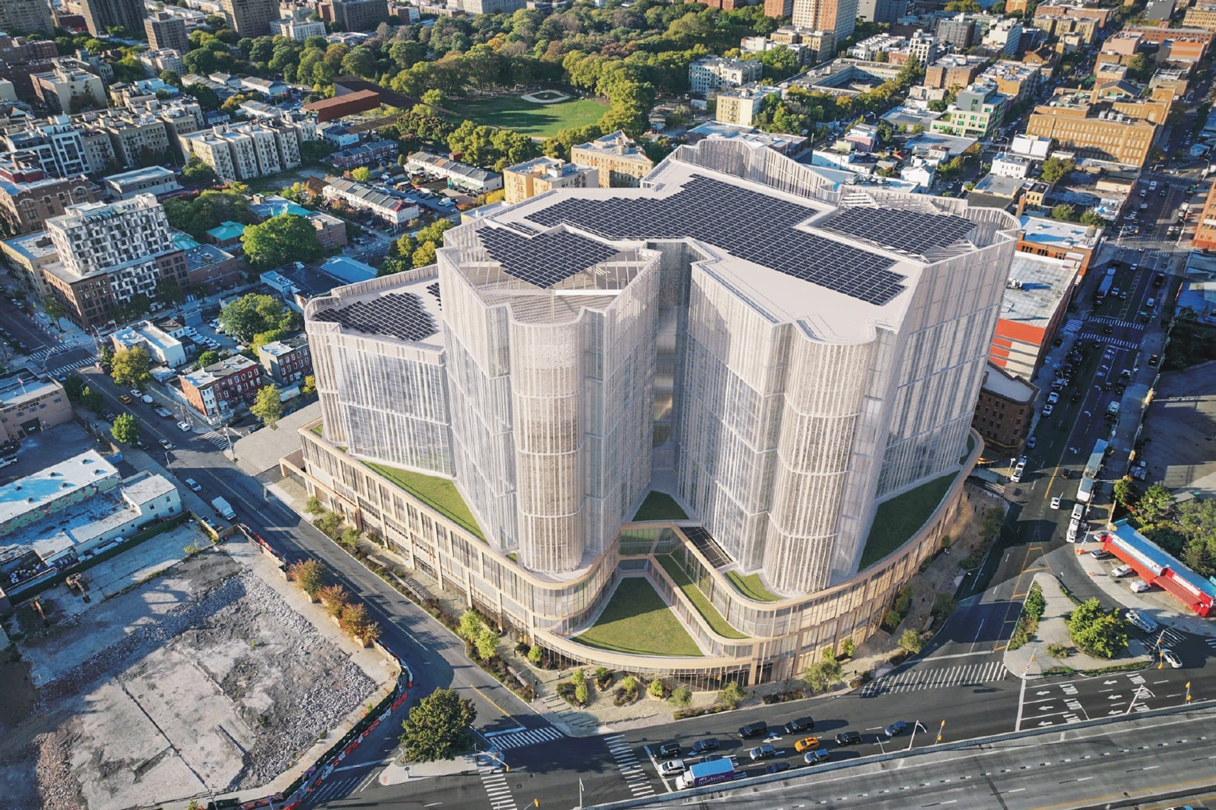 Aerial rendering from the NYC Borough-Based Jails program